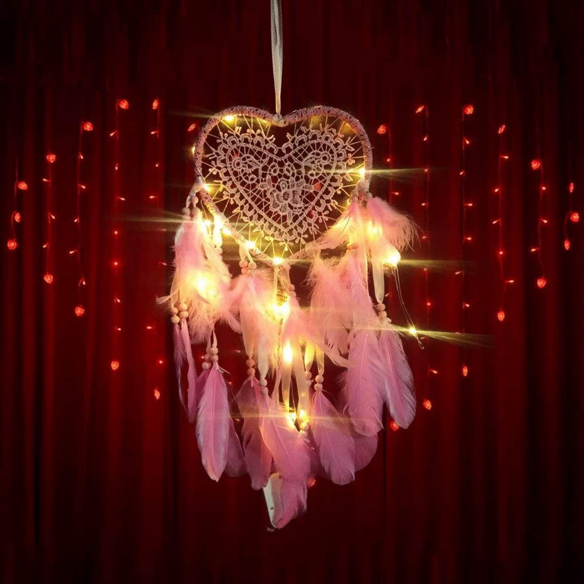 Christmas Lights,Fashion Handmade LED Light Dream Catcher with Feather Love Heart Dream Catcher Night Light Home Bedside