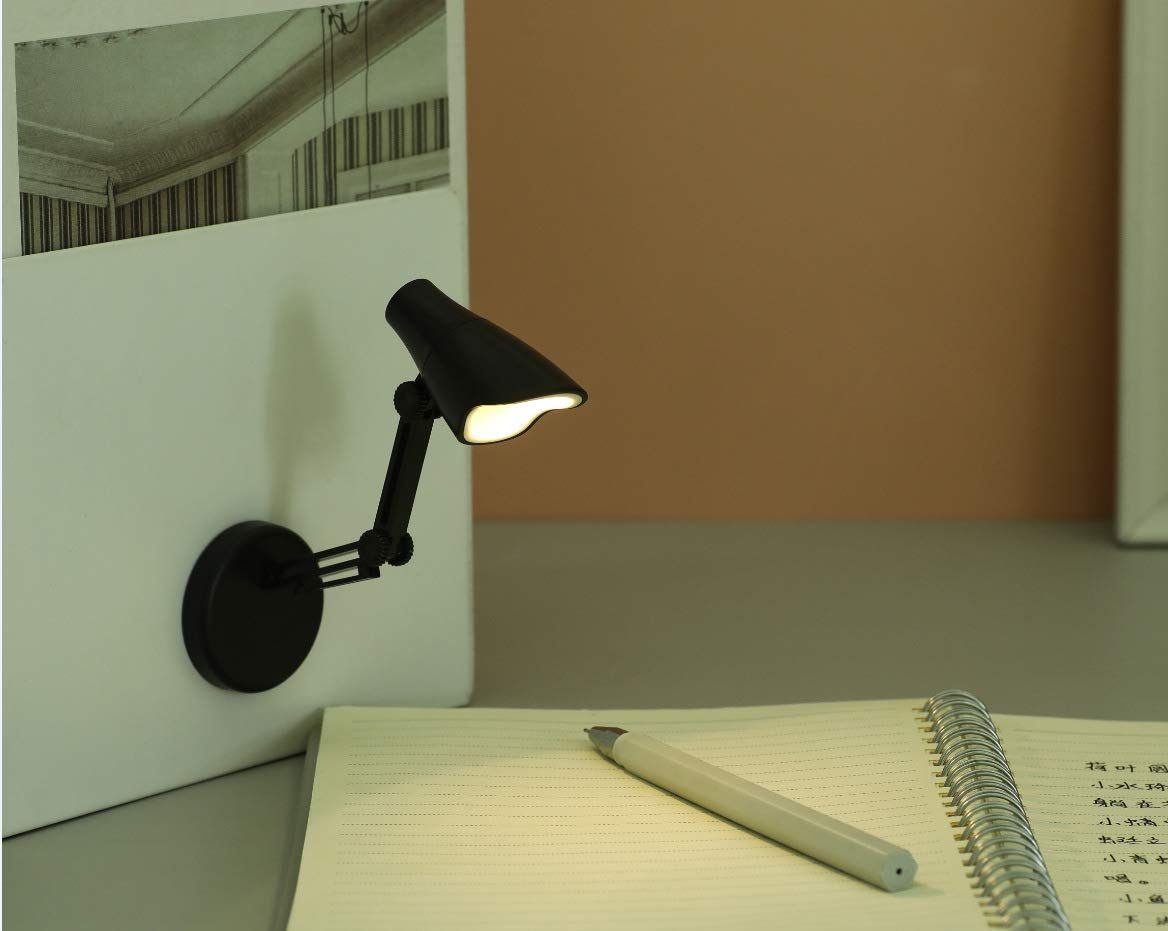 LED Mini Table Lamp Fold-able Night Reading Book Lamps for Home Room Computer Night Lights Eye Protections, for Night Study Black