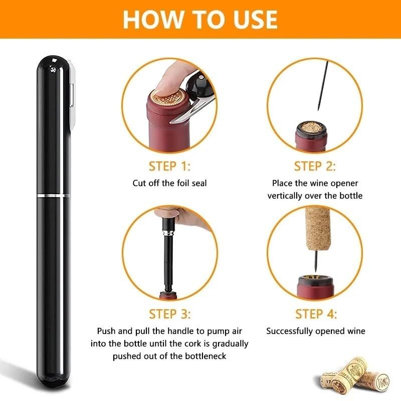Air Pressure Pump Wine Bottle Opener Portable Stainless Steel Pin Easy Cork Remover Corkscrew for Home Party (Color : Black)