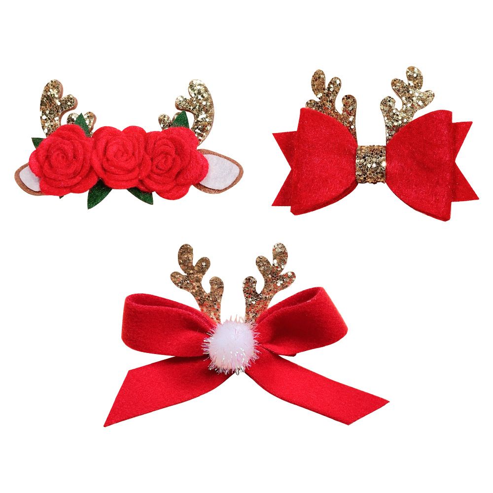 3 Pcs Christmas Hair Clips Glitter Antler Bow Hair Clips Christmas Bow Christmas Headwear for Girls