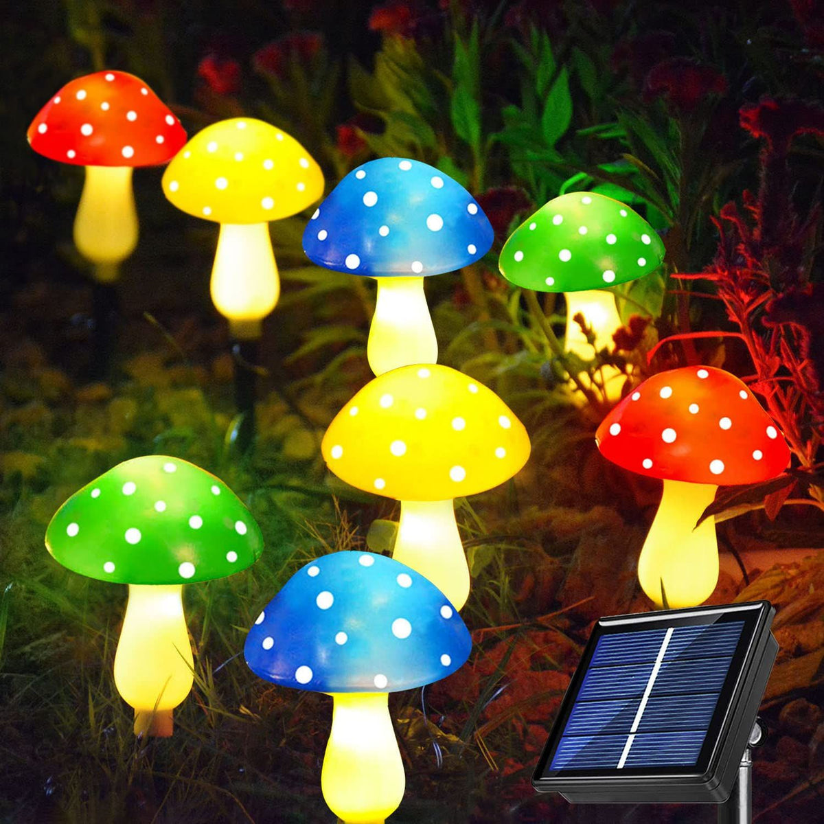 8-Pack Solar Mushroom Lights for Garden Decor, 8 Modes Waterproof Outdoor Multi-Colored Mushroom LED Fairy Lamp for Christmas