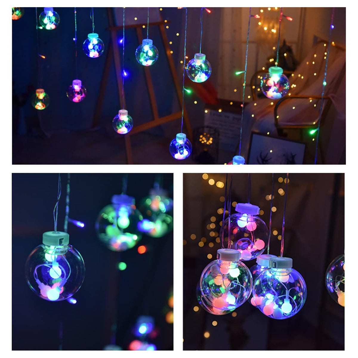Wishing Ball Curtain Lights Hanging Twinkle Window Lights Fairy Lights for Bedroom with Remote, USB Powered String Lights Indoor