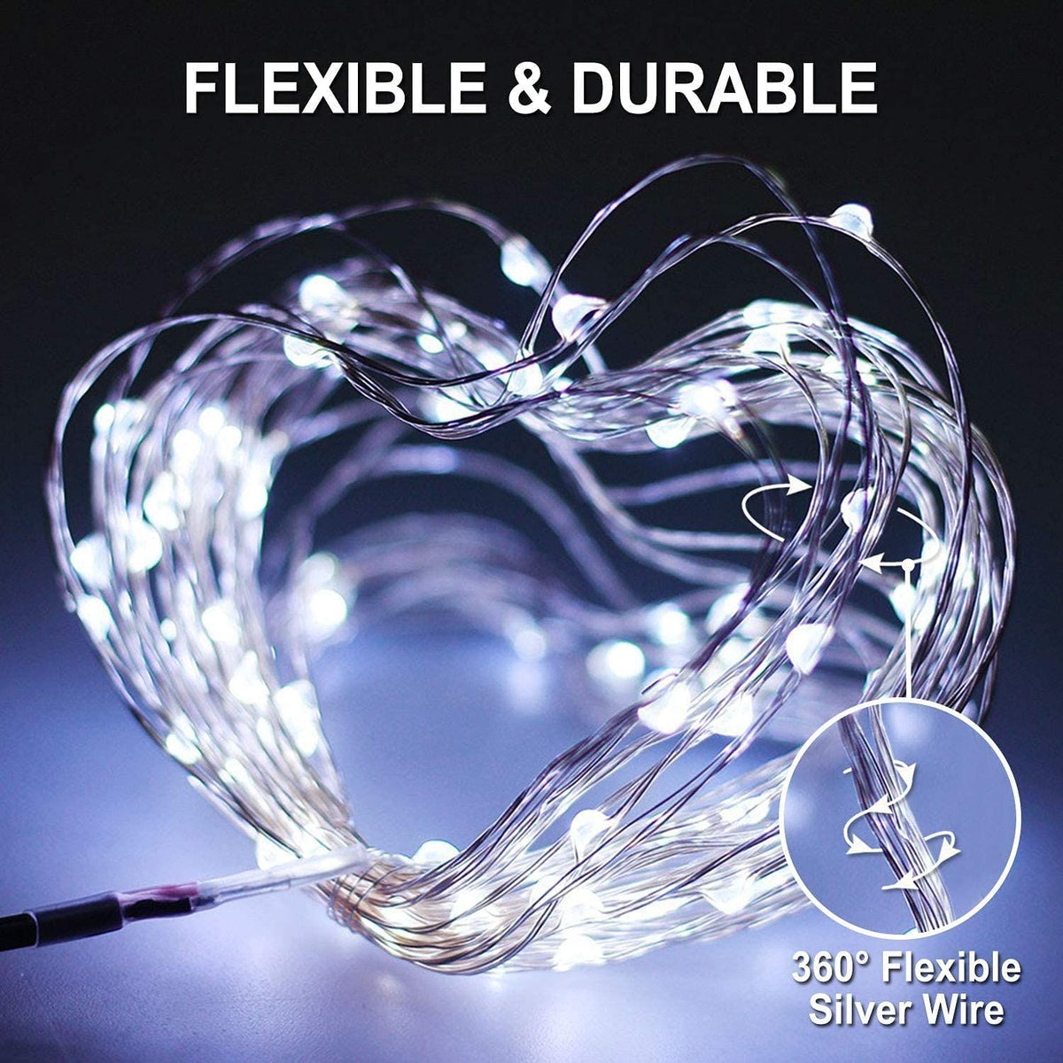 White Solar String Lights Outdoor Waterproof, Each 100 LED Solar Fairy Lights, 8 Modes Solar Christmas Lights for Outside Tree