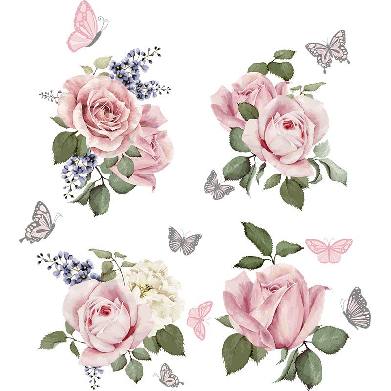 Peony Rose Wall Decals Pink Flower Wall Stickers Floral Wall Art Decor for Living Room Bedroom Sofa TV Wall Decoration