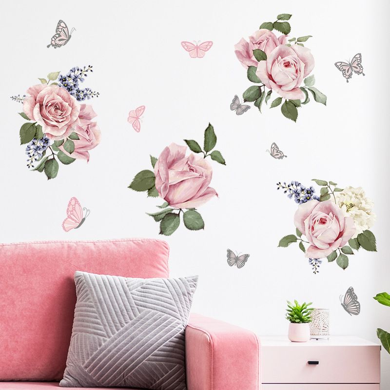 Peony Rose Wall Decals Pink Flower Wall Stickers Floral Wall Art Decor for Living Room Bedroom Sofa TV Wall Decoration
