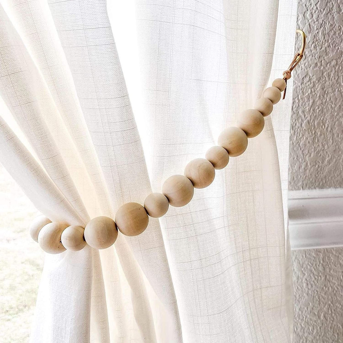 Set of 2 Curtain Tie Backs, Natural Wood Drape Tiebacks, Window Treatment, Farmhouse Garland, Decor Accessories
