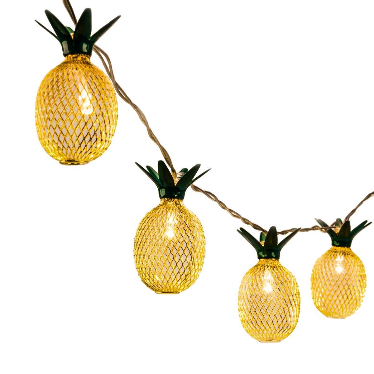 5ft 10 LED Pineapple Shaped String Lights,Battery Operated Fairy Lights for Home Wedding Party Bedroom Birthday Hawaiian Tropical