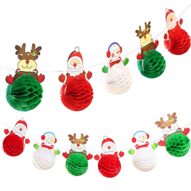 2pcs Christmas Decor Xmas Flowers Xmas Paper Flower Garland Christmas Hanging Signs Decor Hanging Paper Honeycomb