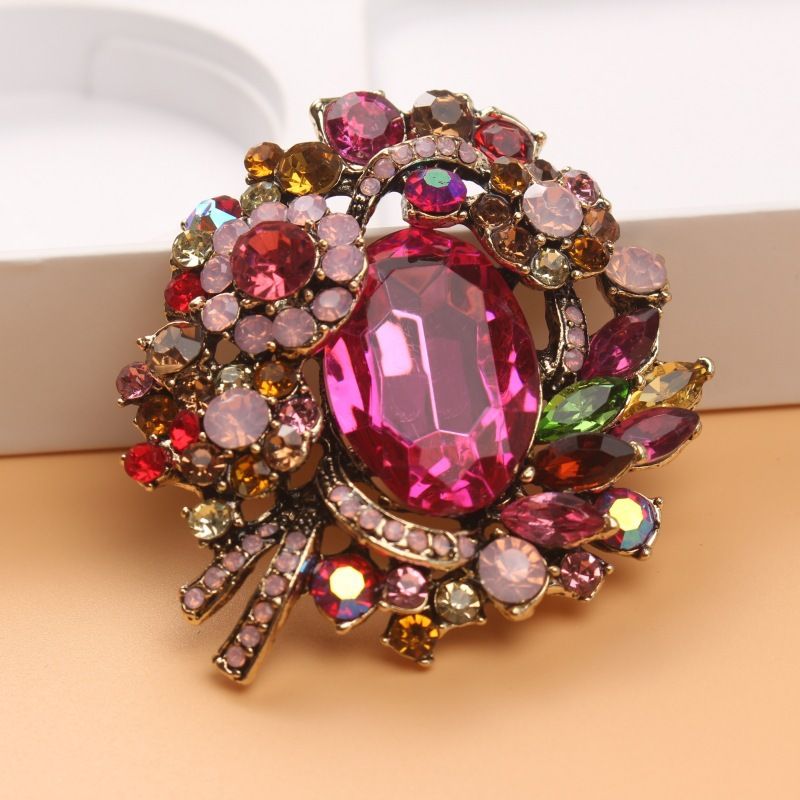 Crystal Wreath Brooches Leaf Flower Large Gorgeous Brooch Pin Costume Jewelry Accessories for Women (2.36*2.17inch)