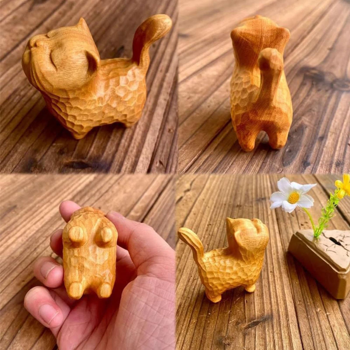 Miniature Cat Statues | Carved Wood Cat Figurine | Home Decor Cat Figurines, Reusable Small Cat Figurines Home Decor Flexible