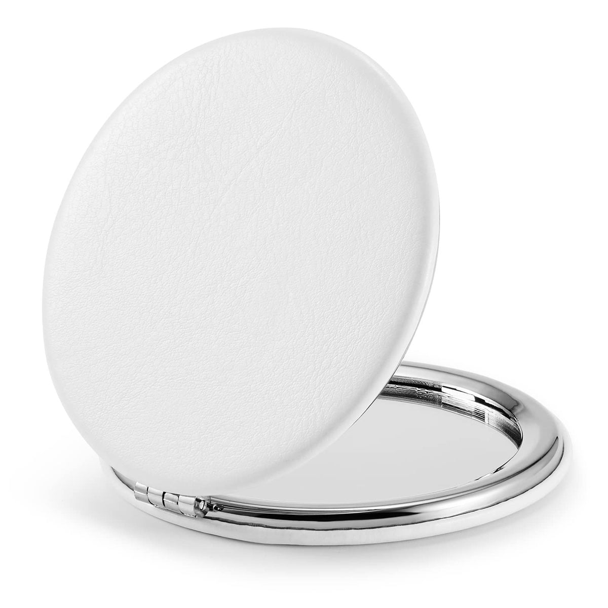 Compact Mirror,Double-Sided Makeup Small Mirror for Purse with 1X/3X Magnification PU Leather (White, 2.5")