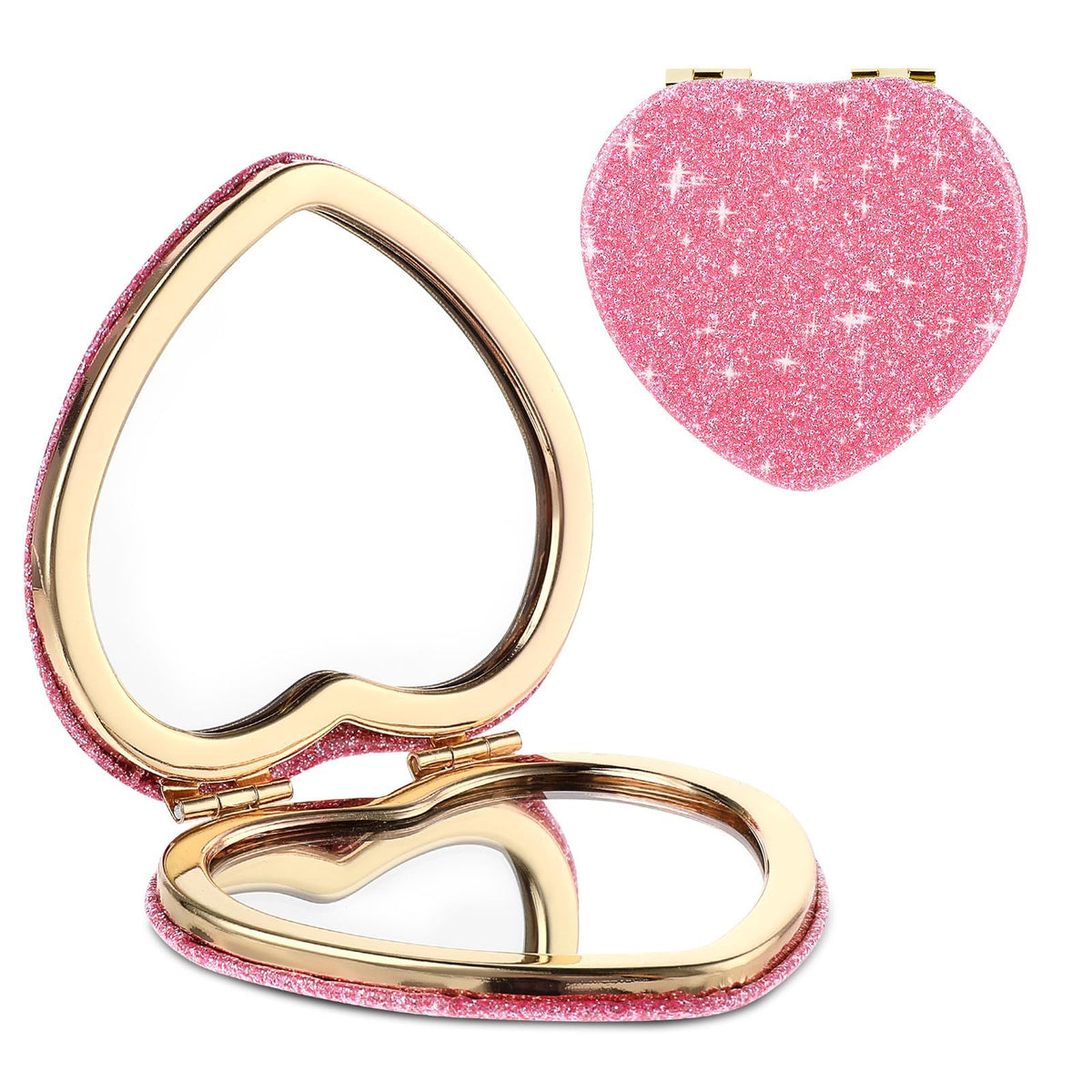 Compact Folding Mirror Heart Shaped Magnifying Mini Vanity Mirror Portable Travel Makeup Mirror for Purse Double-Sided Cute