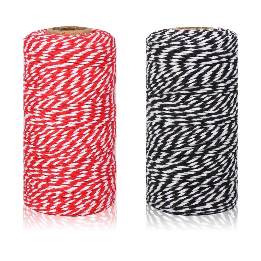 2 Rolls Bakers Candy Rope Ribbon Twine 2 mm Cotton Rope Cord String for Gift Wrapping Arts Crafts (2mm x 656 Feet)