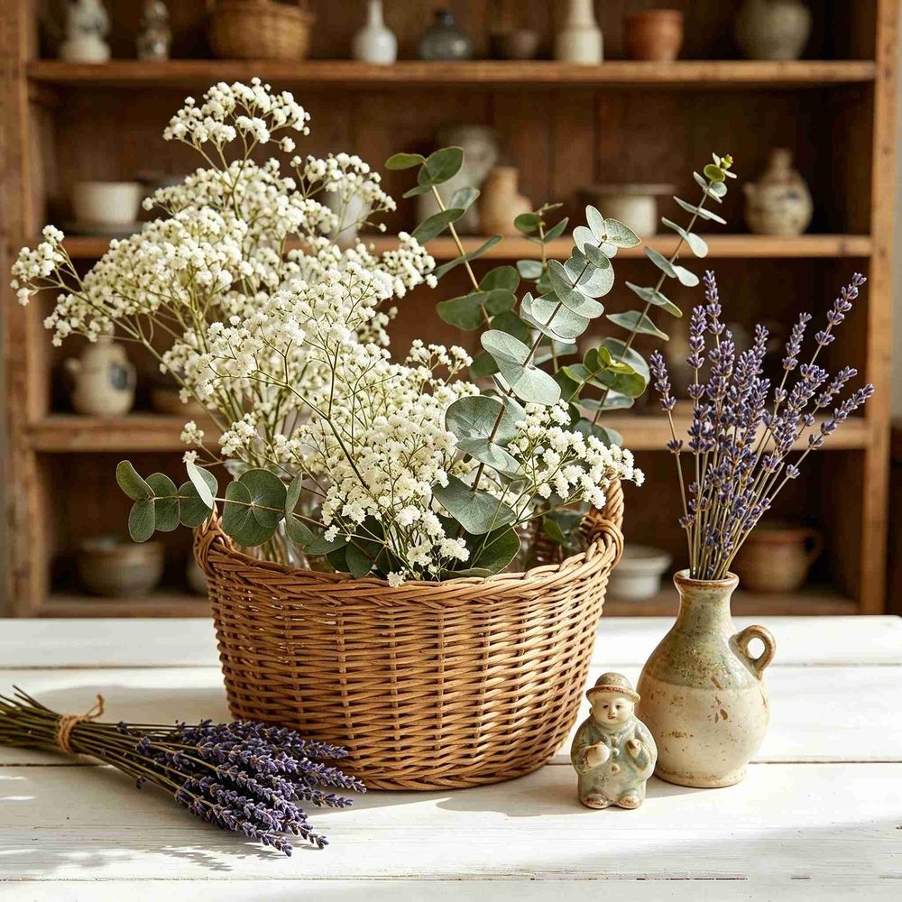 Mixed Natural Dried Flower Set, 50g Preserved Flowers Bulk with Baby's Breath, Dried Roses, Eucalyptus Stems, Rustic Boho Home Wedding Centerpiece Décor