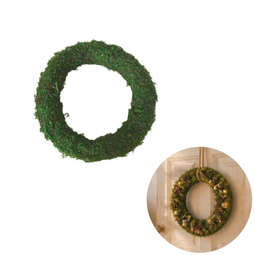 Natural Preserved Moss Wreath, 12 Green Real Moss Round Wreath Base, Blank DIY Moss Ring for Front Door Decor, Wedding Centerpiece, Spring Farmhouse Holiday Craft Supplies