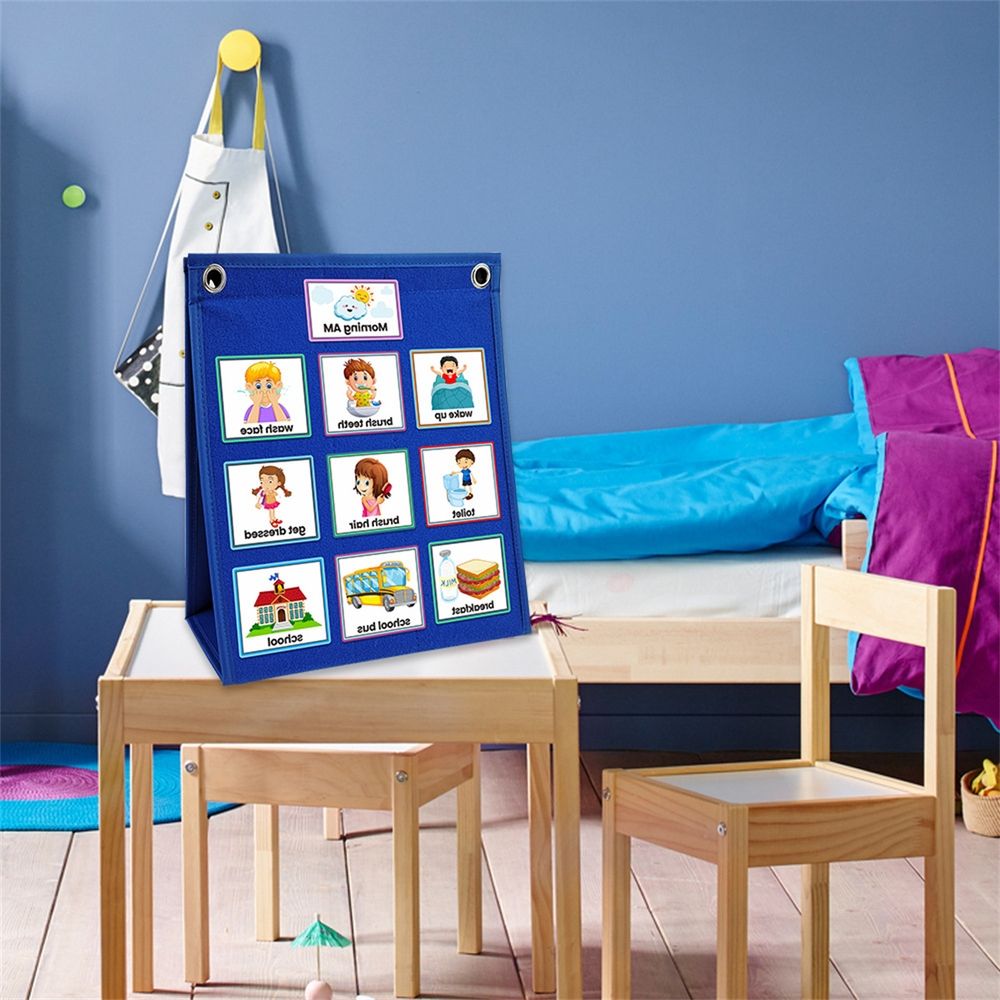 A Set of Daily Chore Routine Chart,Calendar Chart for Home & School,Autism Learning Materials Kids Visual Behavioral Tool,Large Kids Visual Schedule for Classroom & Home School (Blue)