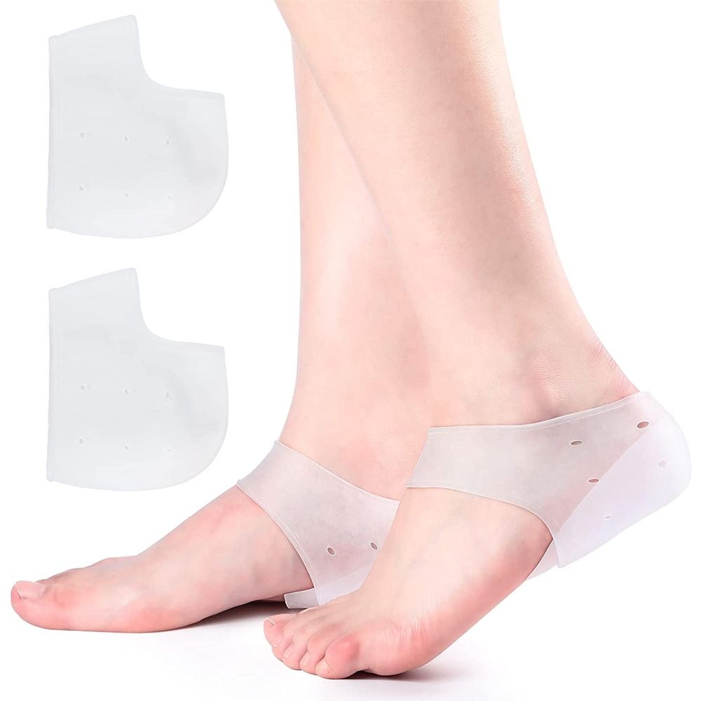 Invisible Height Increase Heels Cushion Insole,1 Pair 4CM Heel Height Protectors,Non-Slip Heightening Socks,Heal Dry Cracked Heels Arch Support,White Gel Foot Reinforcer for Men and Women