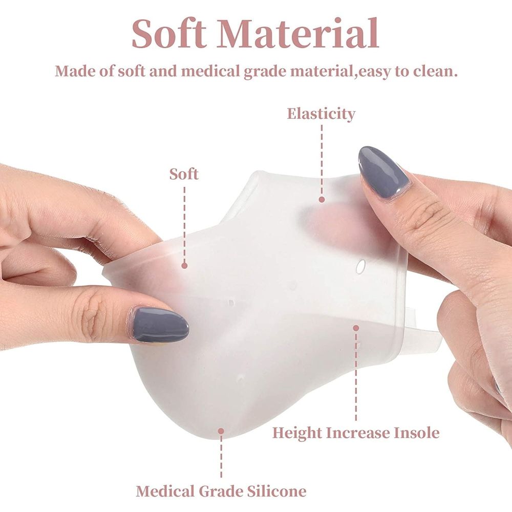 Invisible Height Increase Heels Cushion Insole,1 Pair 4CM Heel Height Protectors,Non-Slip Heightening Socks,Heal Dry Cracked Heels Arch Support,White Gel Foot Reinforcer for Men and Women