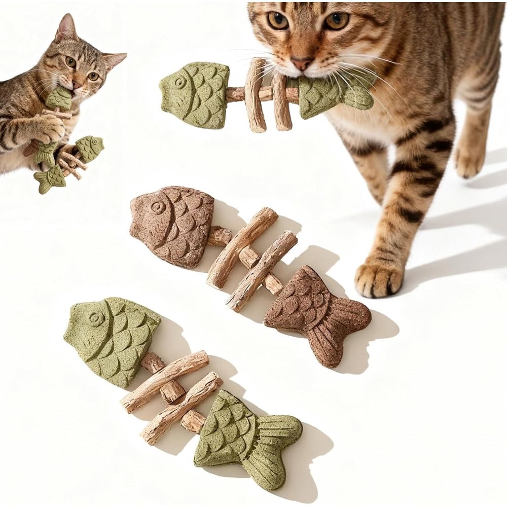 Natural Fishbone Cat Dental Toy, 7In Cat Chew Toy with Catnip & Natural Silvervine, Healthy Teeth Cleaning Dental Chew for Indoor Cats and All Cat Breeds with Edible Design