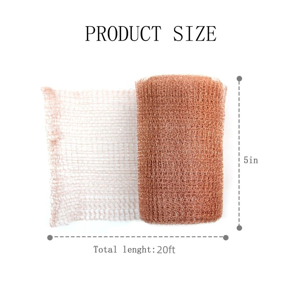 Copper Mesh Rodent Control Kit, 5 in x 20 ft with Packing Tool, Rodent Mesh Barrier Copper Mesh for Mice Rat Rodent, Bat & Snail, DIY Blocker Weep Hole Filler & Wool Mouse Trap