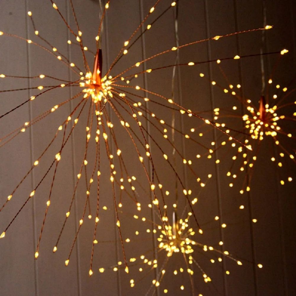 200 LED Firework Lights Wire Starburst String Lights Fairy Lights, Christmas Decorative Hanging Lights for Party Patio Bedroom Christmas Decoration, Warm White