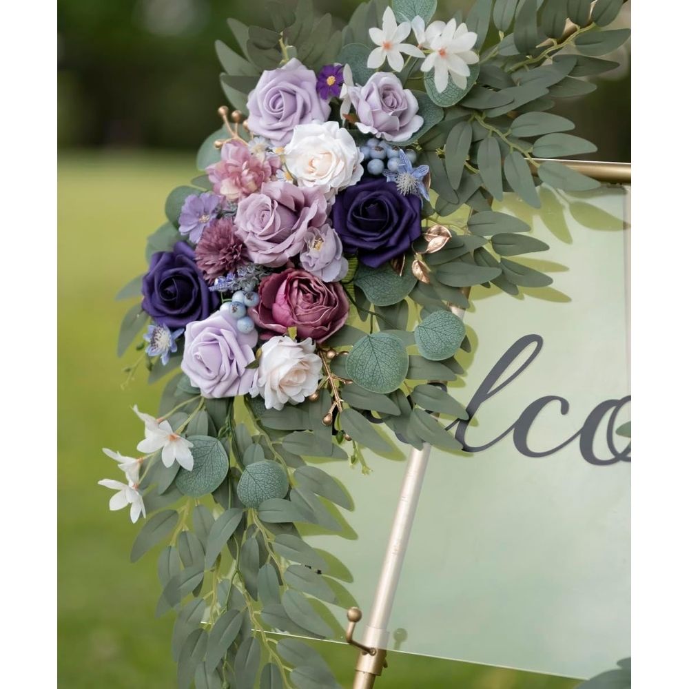 Artificial Flower Set, Wedding Arch Floral Swags for Wedding Reception Ceremony Backdrop Sweetheart Table Chair Home Decoration (Purple)
