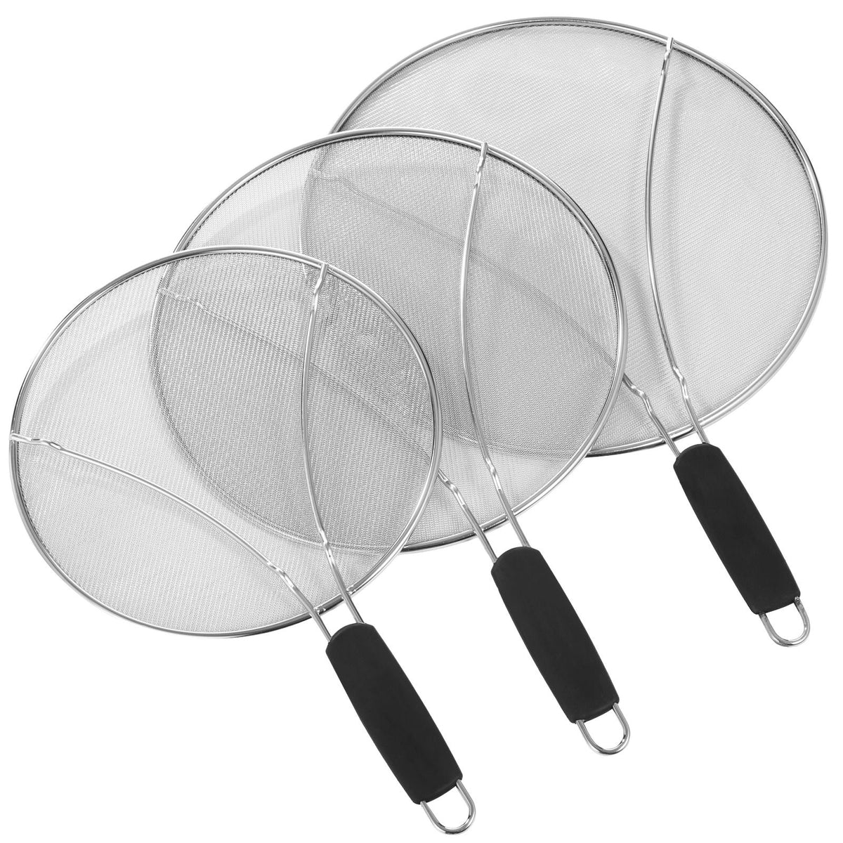 PCS Stainless Steel Fine Mesh Splatter Screen with Handle, 9.8" 11.4" 13" Grease Splatter Guard for Frying Pan, Hot Oil Splash Protector, Filtering Mesh for Veggie Fruits Pasta, Cooling Rack