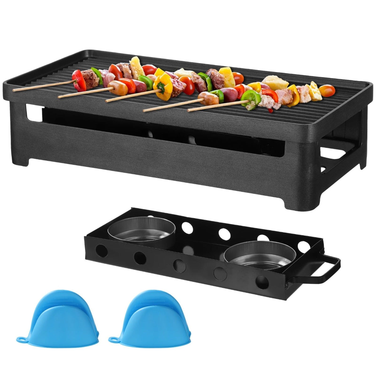 BBQ Grill Plate and Heat Plates, Smokeless Barbecue Grill Accessories for Home and Outdoor Camping, Portable BBQ Grill with 2 Finger Guard Gloves