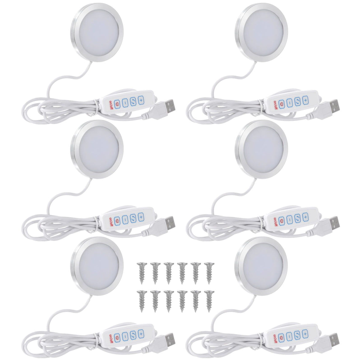 6 PCS LED Lamp Kit, USB Powered LED Light with Inline Switch, 3 Color Modes, 10 Brightness Levels, Aluminum Shell, PC Diffuser, DIY Lighting Set for Custom Lamp Projects, 3D Printed Shades, Crafts