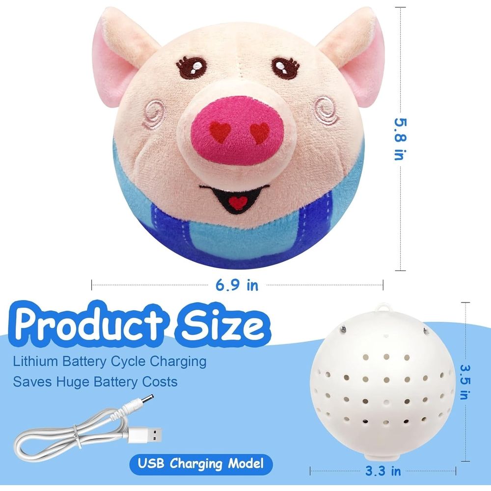 Interactive Dog Toys Pig,Squeaky Dog Toys with Recording and Music Modes, Rechargeable Jumping Moving Dog Chew Toys for Small/Medium/Large Dogs to Keep Them Busy(Blue Pig)