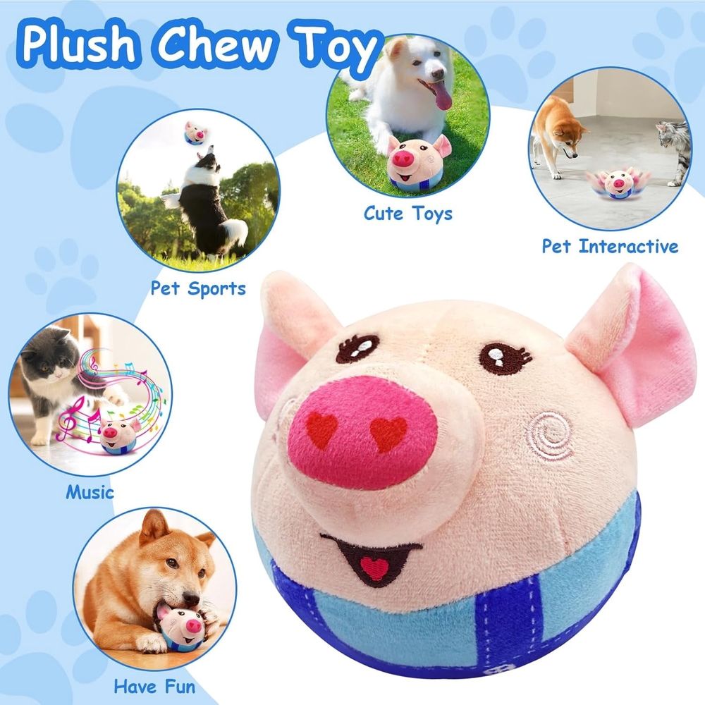 Interactive Dog Toys Pig,Squeaky Dog Toys with Recording and Music Modes, Rechargeable Jumping Moving Dog Chew Toys for Small/Medium/Large Dogs to Keep Them Busy(Blue Pig)