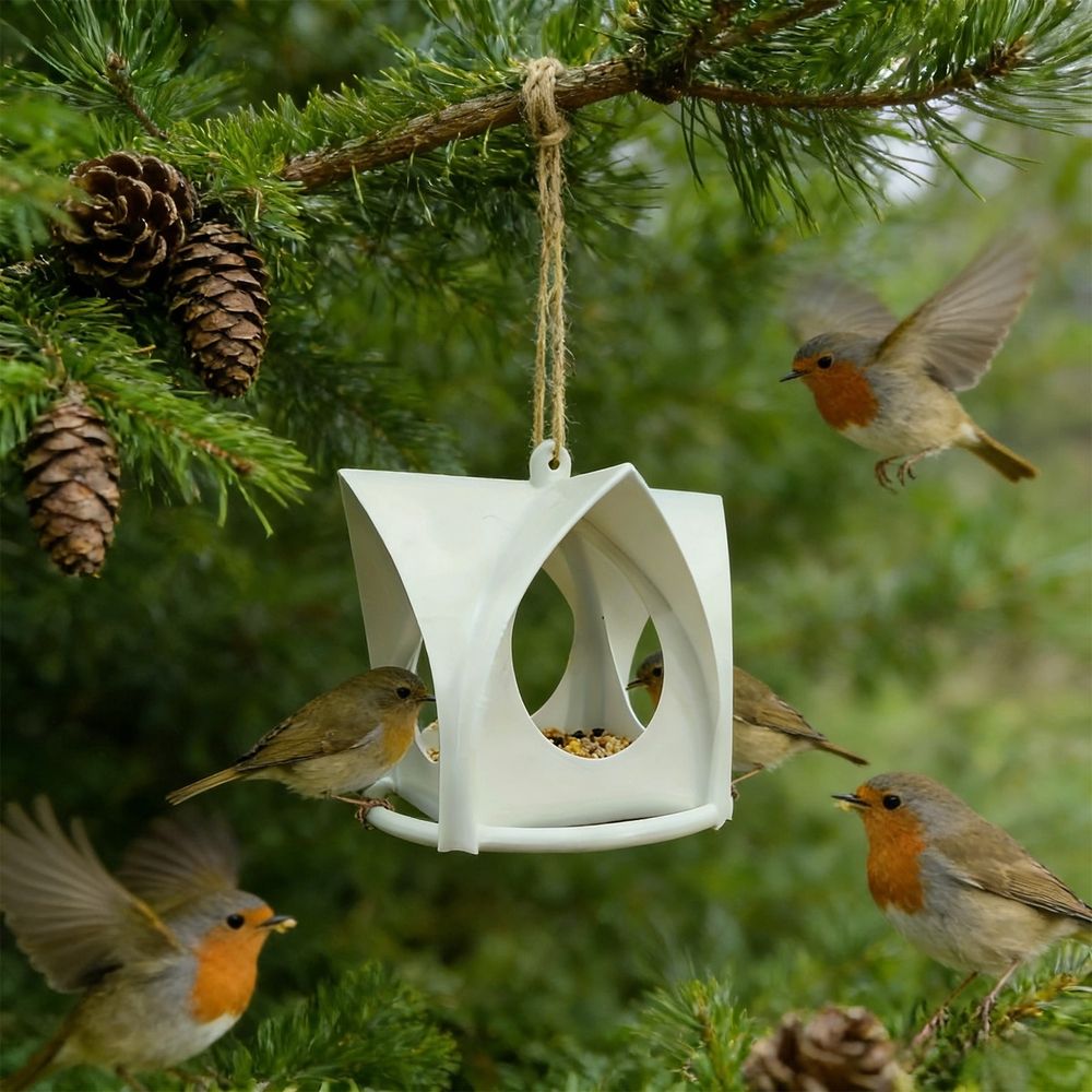 Hanging Wild Bird Feeder Weatherproof Outdoor 4.72x4.72x4.72in for Garden Yard Patio Decor(White)
