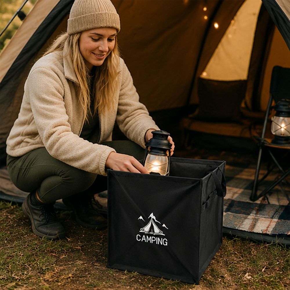 Foldable Camping Storage Bin Organizer with Handles Portable Waterproof Outdoor Container for Cookware Gear Accessories