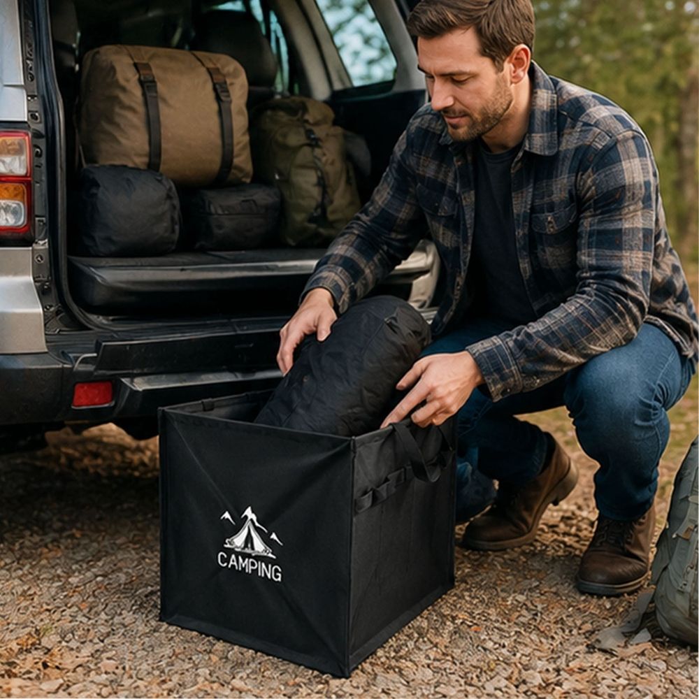 Foldable Camping Storage Bin Organizer with Handles Portable Waterproof Outdoor Container for Cookware Gear Accessories