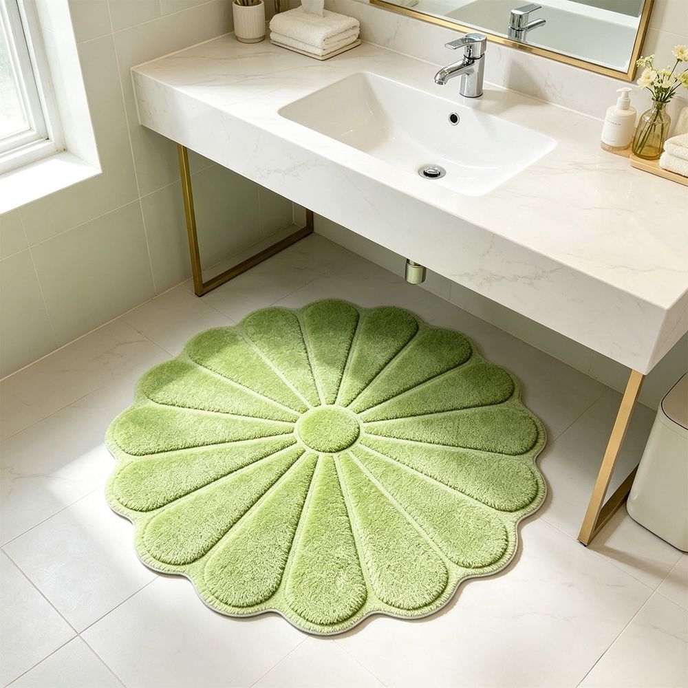 Flower Shaped Bathroom Floor Mat 23x23in Soft Absorbent Non Slip Anti Skid Bath Rug Decorative Waterproof for Home Entrance