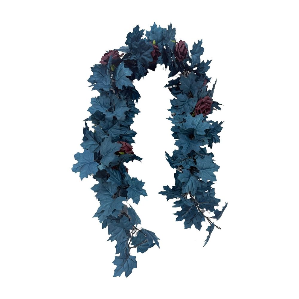 Fall Maple Leaf Garland Artificial Thanksgiving Garland Blue White Hanging Vine for Fireplace Mantel Dining Table Staircase Front Door Indoor Home Decor 68.9 inch