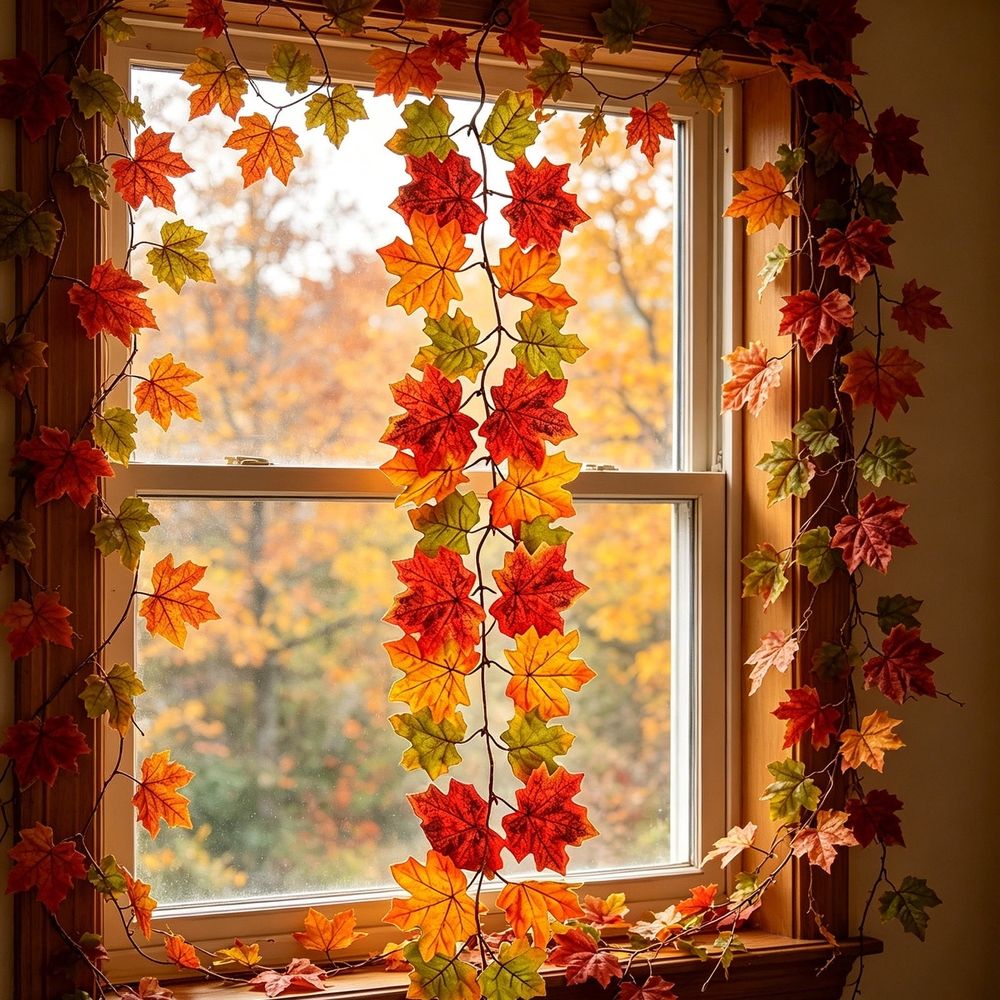 Artificial Fall Maple Leaf Garland Autumn Hanging Vine Harvest Festival Decoration for Front Door Fireplace Mantel Thanksgiving Halloween Home Decor 39.37 inch F
