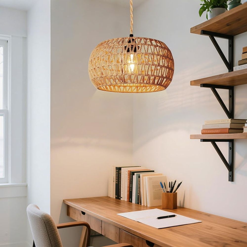 Hanging Light Lamp Shades Boho Rattan Lamp Shades, Woven LampShades for Floor Lamps Rattan Pendant Lights