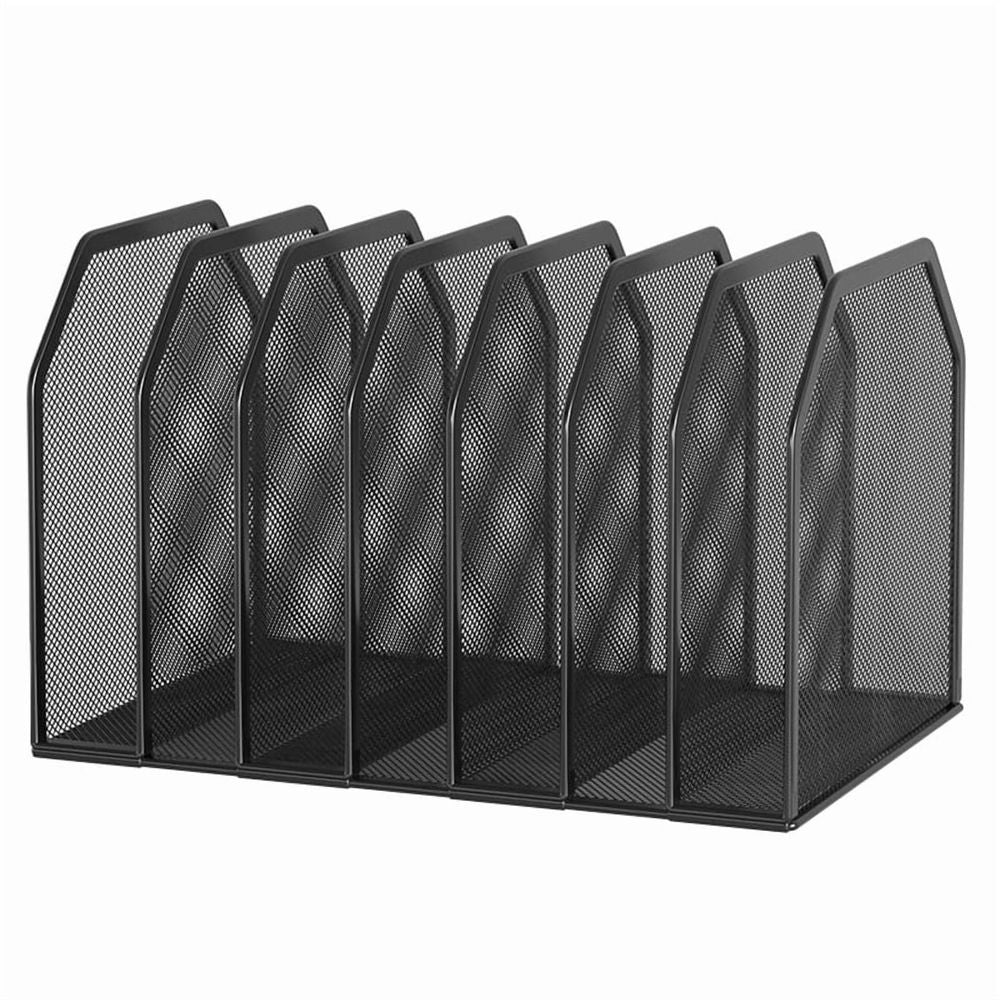 Metal 7-Section File Folder Organizer for Desk Vertical File Holder Duty Mesh Document Sorter for Books, Binder