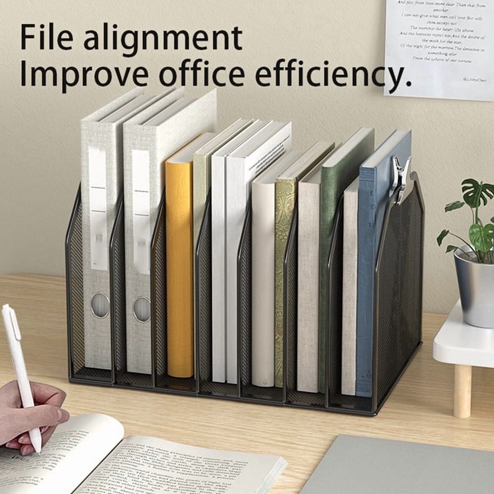 Metal 7-Section File Folder Organizer for Desk Vertical File Holder Duty Mesh Document Sorter for Books, Binder