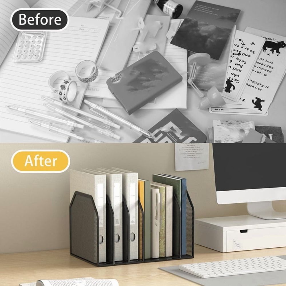 Metal 7-Section File Folder Organizer for Desk Vertical File Holder Duty Mesh Document Sorter for Books, Binder