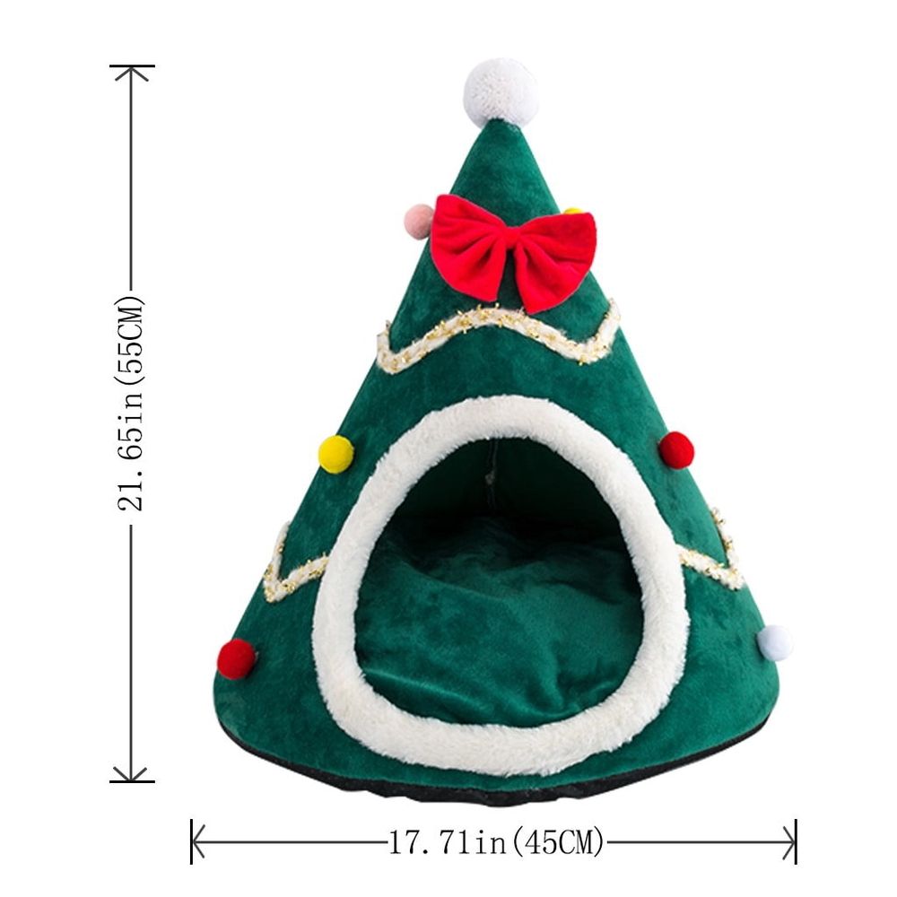 Christmas Tree Dog House, Cozy Dog Cave Pet Sleeping Bed Puppy Tent with Removable Cushion, Pets Bed for Medium Dogs Cats Xmas Decoration, (Green, M Size 17.71in)