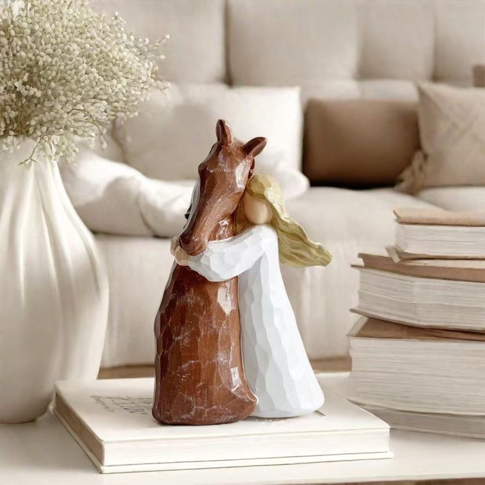 Horse Gifts for Girls Women, Girl Caress Horses Resin Decor for Horse Lovers, Sculpted Hand-Painted Stuff Figurines Statue Decoration Memorial Gift for Cowgirls, Christmas, Ornament
