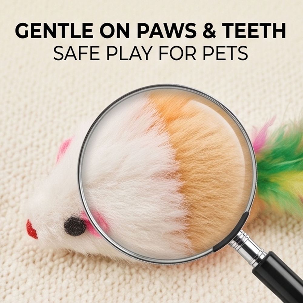 20PCS Cat Play Mice, Plush Interactive Cat Play Set with Tails, Colorful Feather Mice for Indoor Active Play & Stimulation