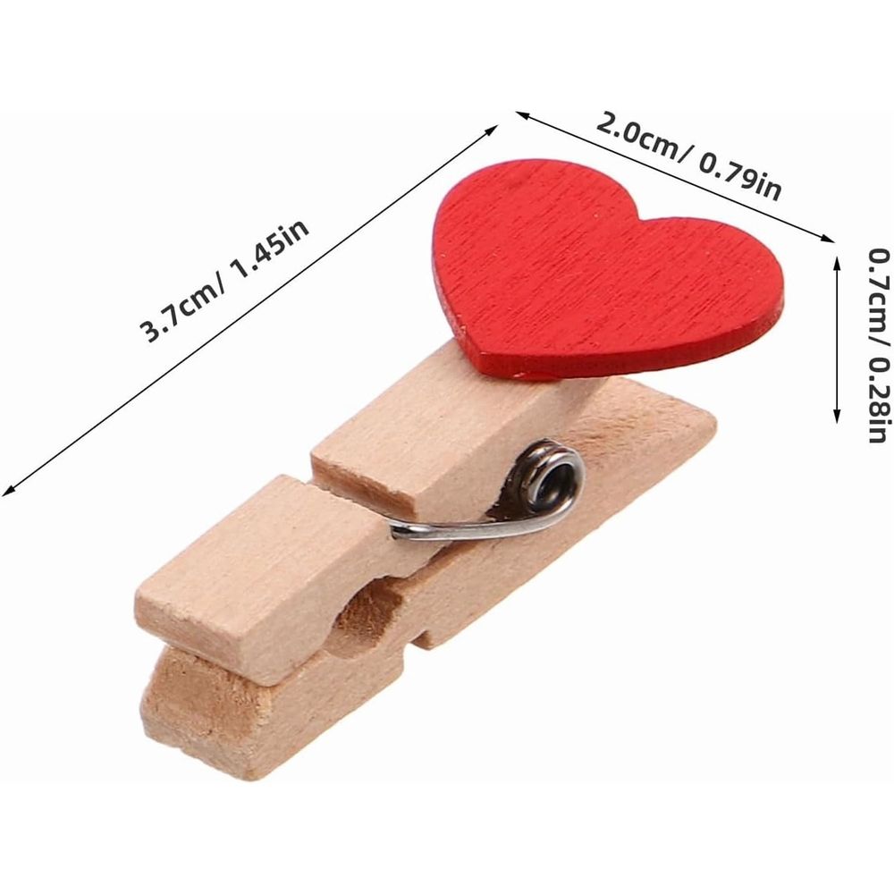 60pcs Mini Wooden Clothespins Clips Decorative White Heart - Party Decor and Photo Hanging Clips