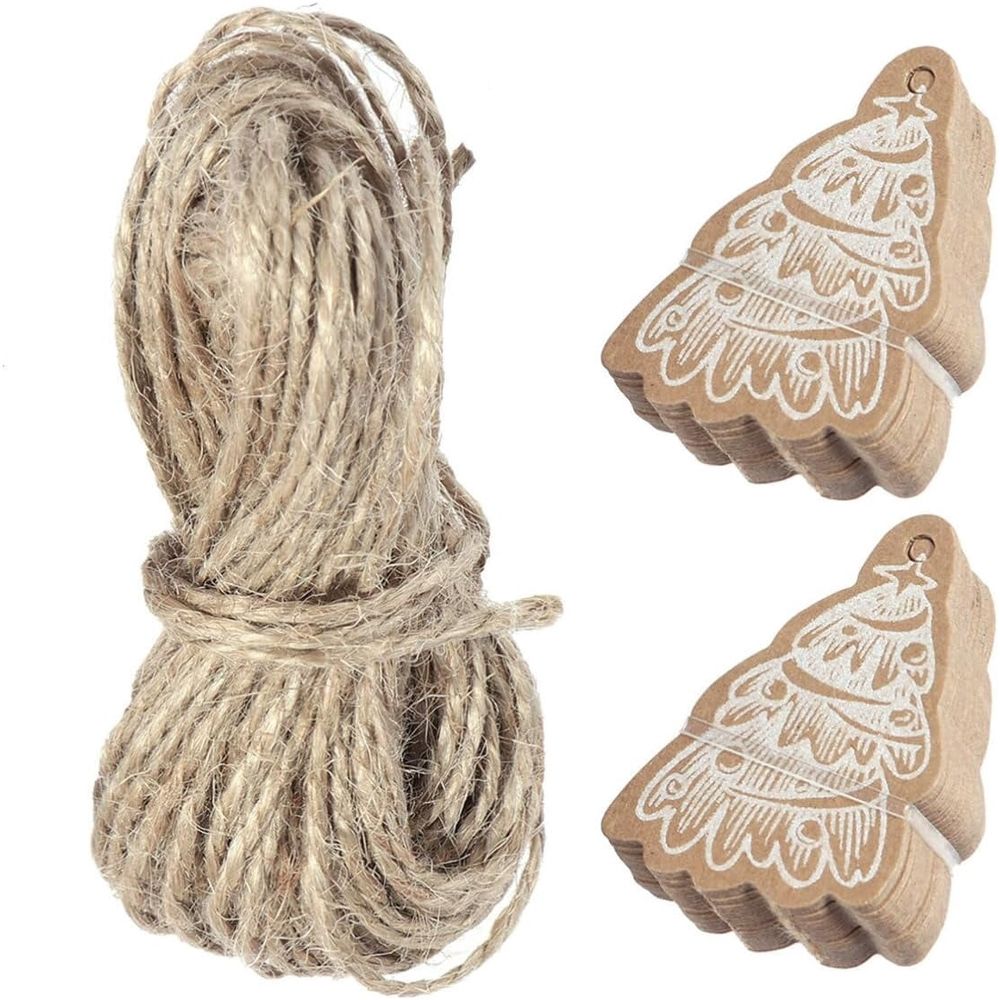 50 Pcs Christmas Series Hanging Tags with 10m String Xmas, Baking Food Package Tags for Wedding Party, Vintage Style, Includes 10m String