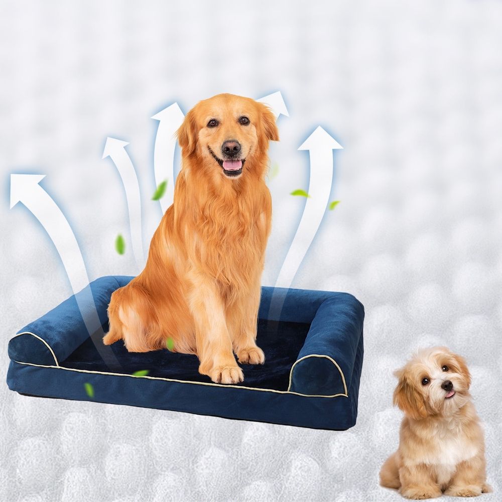 Cooling Dog Bed for Medium/Small Dogs, Dogs Pets Couch with Removable & Washable Cover, Plush & Suede Pet Sofa, Cats Bed with Non-Slip Bottom, Small (Navy)