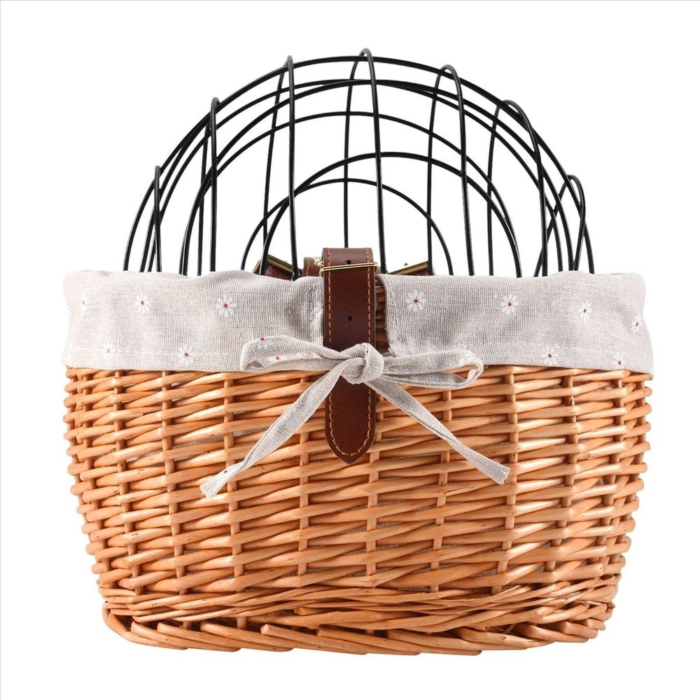 Cat Dog Bicycle Front Handlebar Basket Pets Seat Handwoven Wicker Road Bike Basket Pet Cat