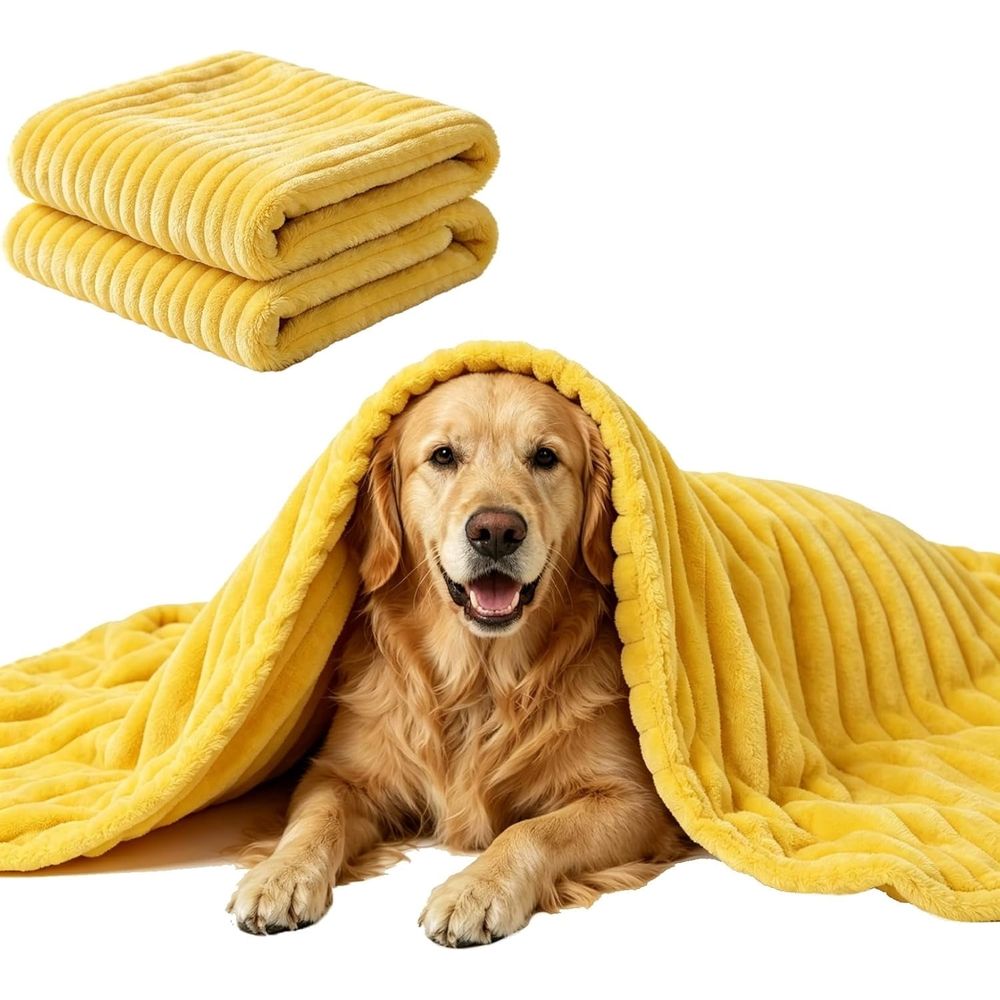 Emotional Support Blanket for Dogs, Yellow Blanket for Dog, Washable High Visibility Dog Blankets, Helps Reduce Pet Separation Anxiety, for Crate Bed Travel (Yellow-L)