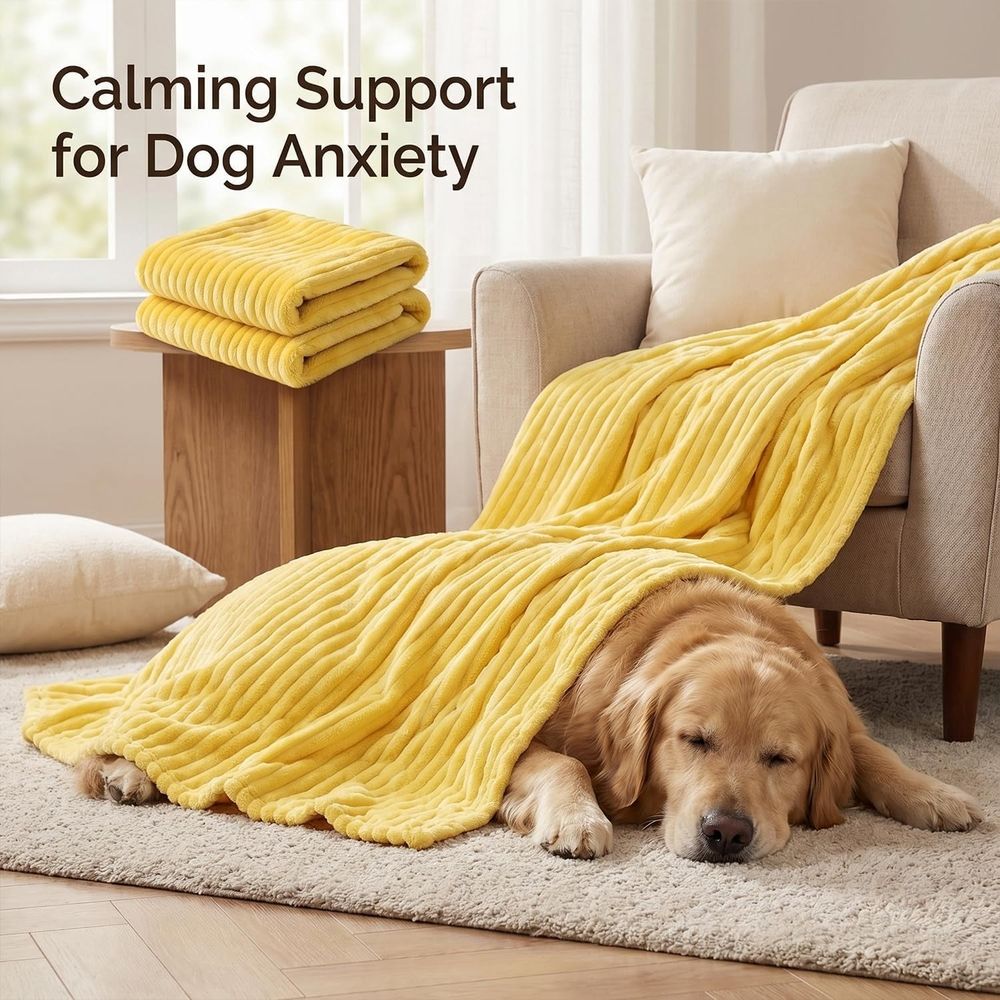 Emotional Support Blanket for Dogs, Yellow Blanket for Dog, Washable High Visibility Dog Blankets, Helps Reduce Pet Separation Anxiety, for Crate Bed Travel (Yellow-L)